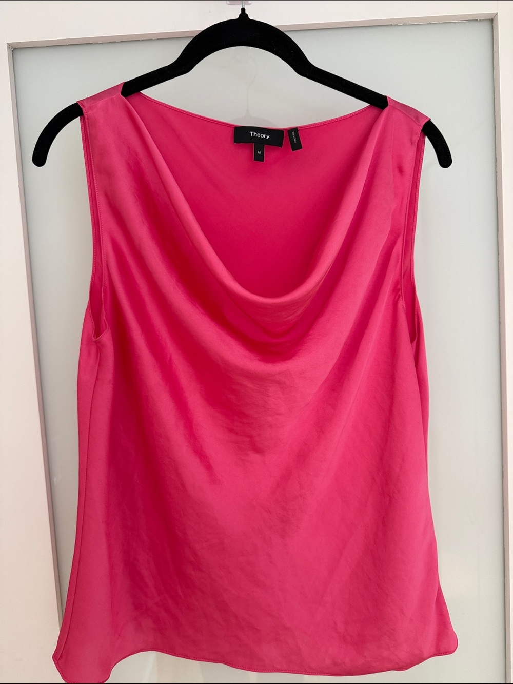 Theory Bright Pink Satin Cowl Neck Camisole
